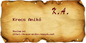 Krecs Anikó névjegykártya